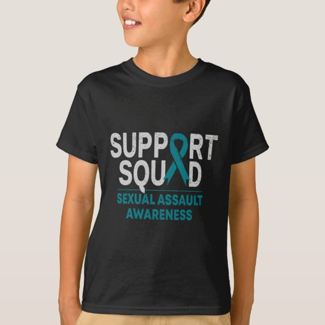 Support Squad Ual Ault Awareness Month Teal Ribbon T-Shirt (Front)