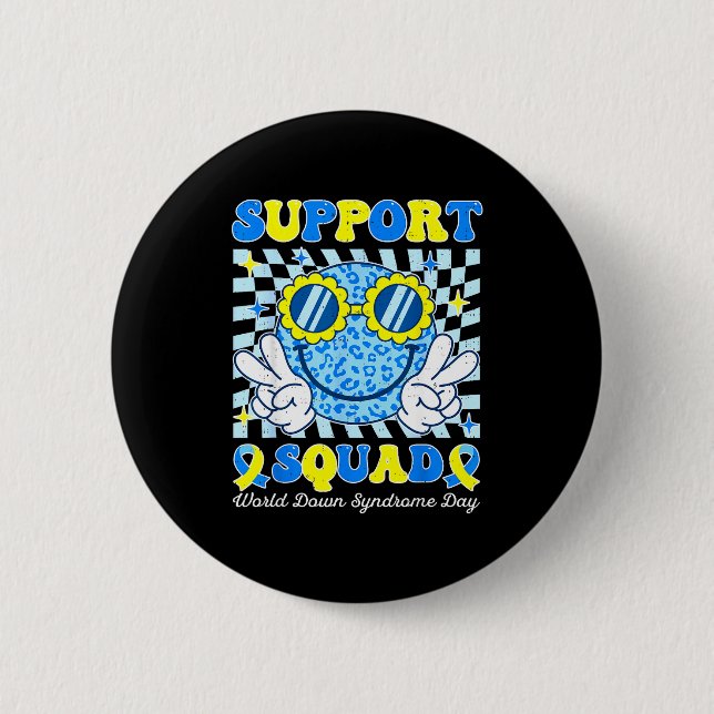 Support squad world down syndrome awareness kids button (Front)