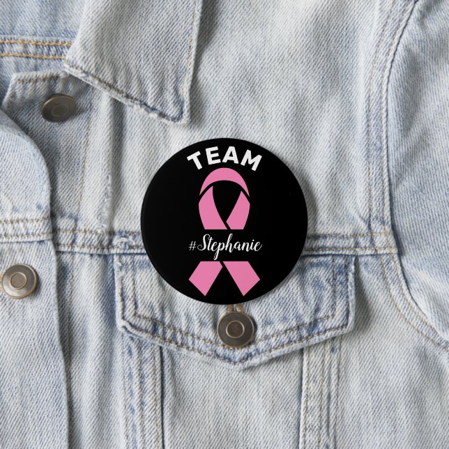 Support Team Breast Cancer Awareness Custom Name Button (In Situ)