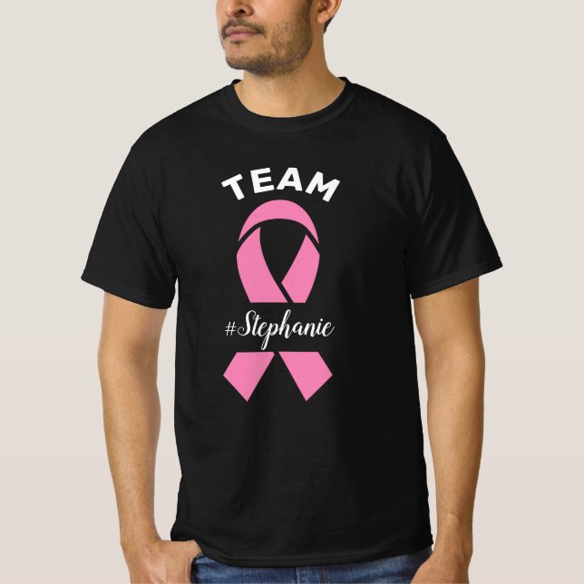 Support Team Breast Cancer Awareness Custom Name T-Shirt (Front)