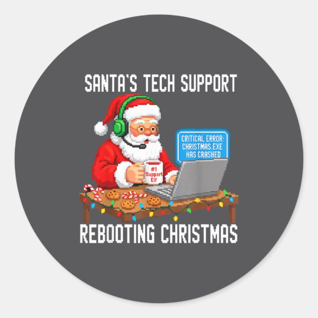 Support Tech Santa's Rebooting Joke Classic Round Sticker (Front)