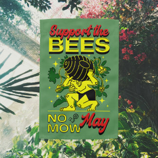 Support the Bees No Mow May Vibrant Design Green Garden Flag