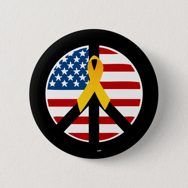 Support the Troops - Yellow Ribbon Pinback Button (Front)