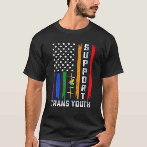 Support Trans Youth US Flag LGBT Pride Tees Men