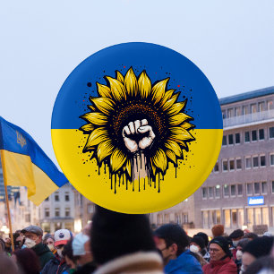 Support Ukraine Blue & Yellow Sunflower Flag Button