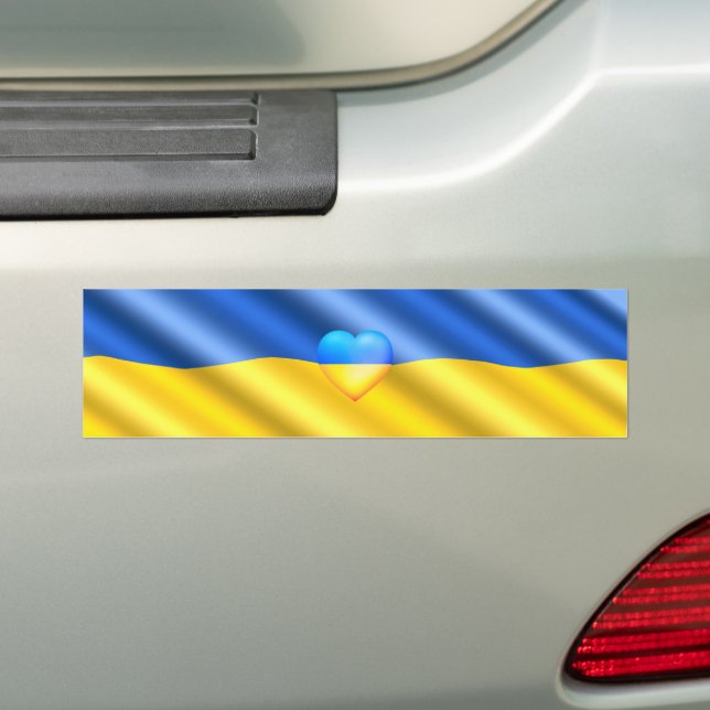 Support Ukraine Bumper Sticker Ukraine Flag Heart (On Car)