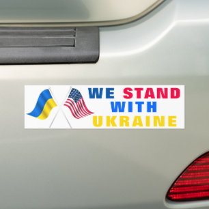 Support Ukraine Bumper Sticker USA Ukrainian Flags