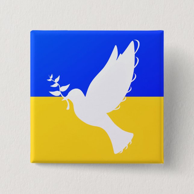 Support Ukraine Button Peace Dove Ukrainian Flag (Front)
