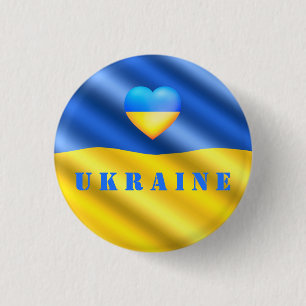Support Ukraine Button Ukrainian Flag Heart
