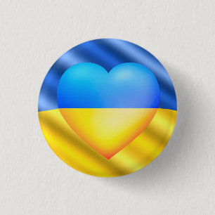 Support Ukraine Button Ukrainian Flag Heart
