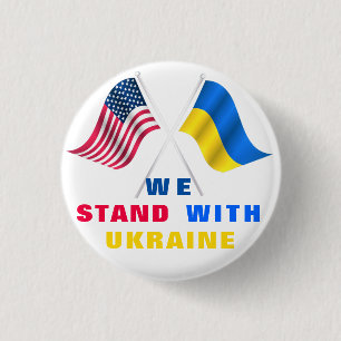 Support Ukraine Buttons USA and Ukrainian Flags