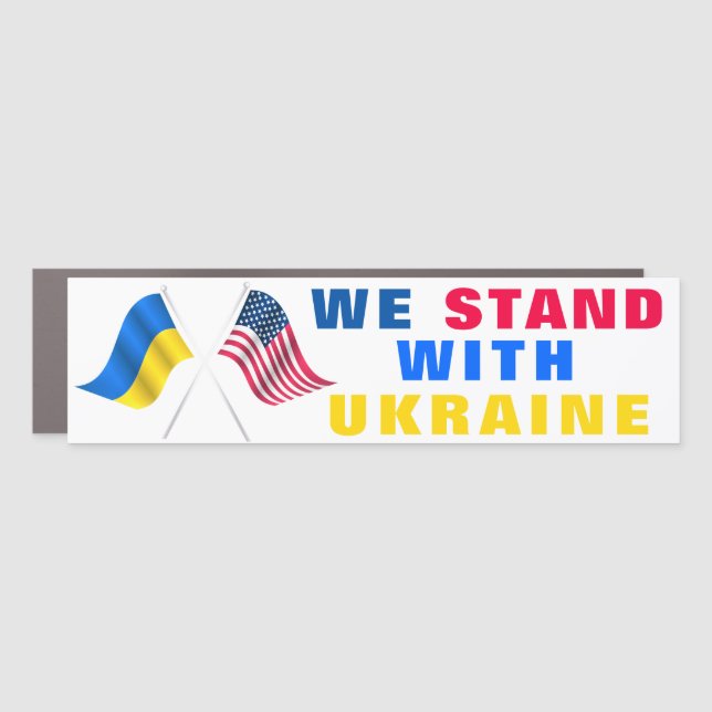Support Ukraine Car Magnet USA and Ukrainian Flag (Front)