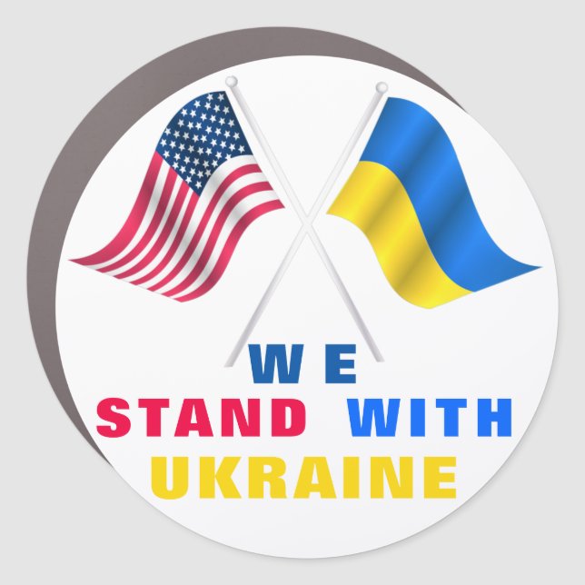 Support Ukraine Car Magnet USA and Ukrainian Flags (Front)