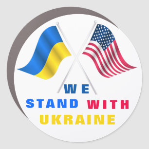 Support Ukraine Car Magnet USA and Ukrainian Flags