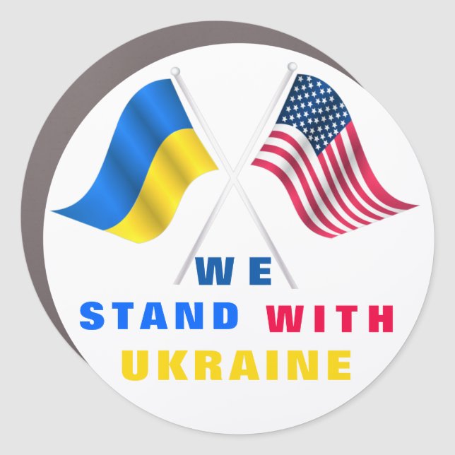 Support Ukraine Car Magnet USA and Ukrainian Flags (Front)