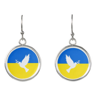 Support Ukraine Earrings Peace Dove Ukrainian Flag
