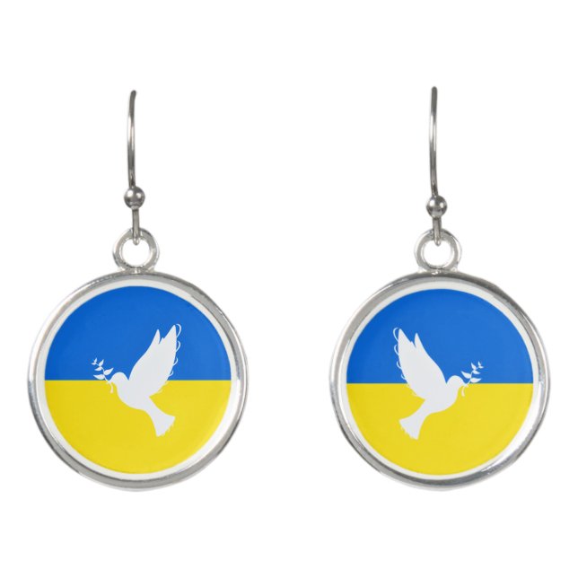 Support Ukraine Earrings Peace Dove Ukrainian Flag (Front)