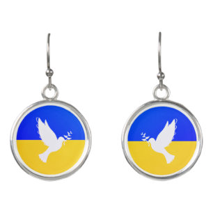 Support Ukraine Earrings Peace Dove Ukrainian Flag
