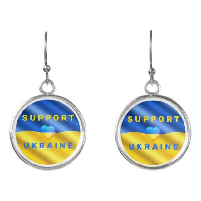 Support Ukraine Earrings Ukrainian Flag Heart (Front)