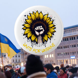 Support Ukraine Fist & Sunflower Button