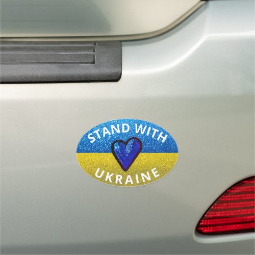 Support Ukraine Flag Colors Heart Glitter Sequins  Car Magnet