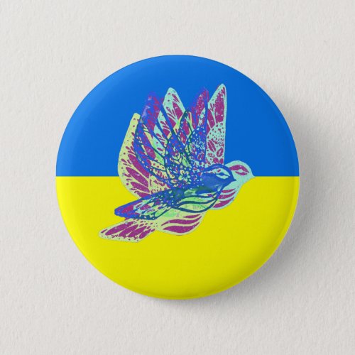 Support Ukraine Flag with Colorful Peace Doves Button