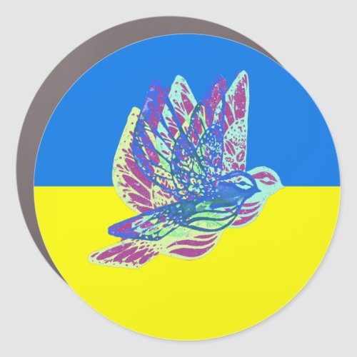 Support Ukraine Flag with Colorful Peace Doves Car Magnet