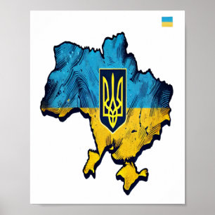 Support Ukraine – Free Ukraine Map With Flag Tryzu Poster