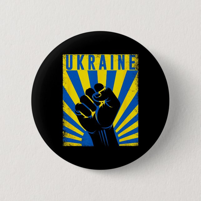 Support Ukraine Hand Fist Ukraine Resist Protest U Button (Front)