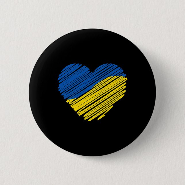 Support Ukraine Heart Ukrainian Flag  Button (Front)