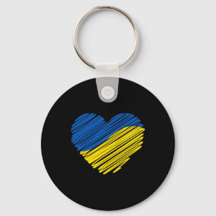 Support Ukraine Heart Ukrainian Flag Keychain