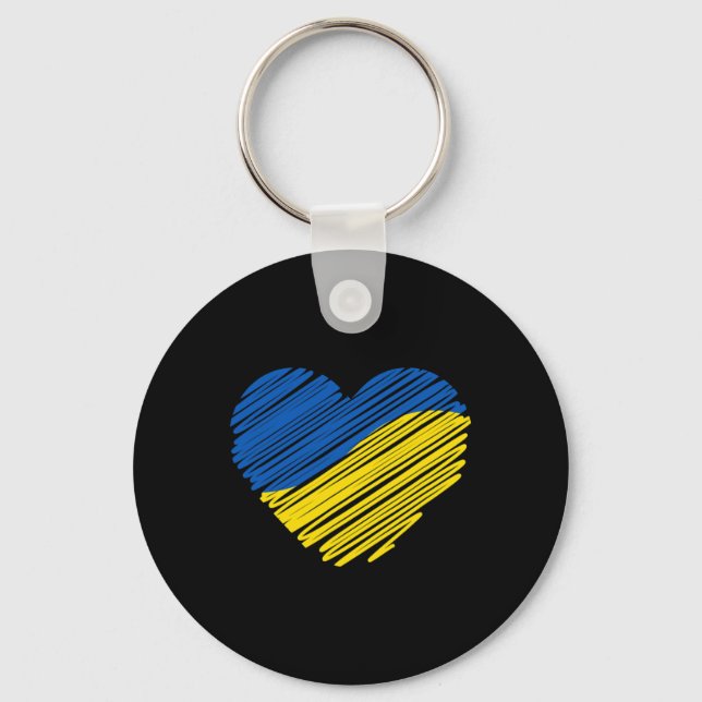 Support Ukraine Heart Ukrainian Flag  Keychain (Front)