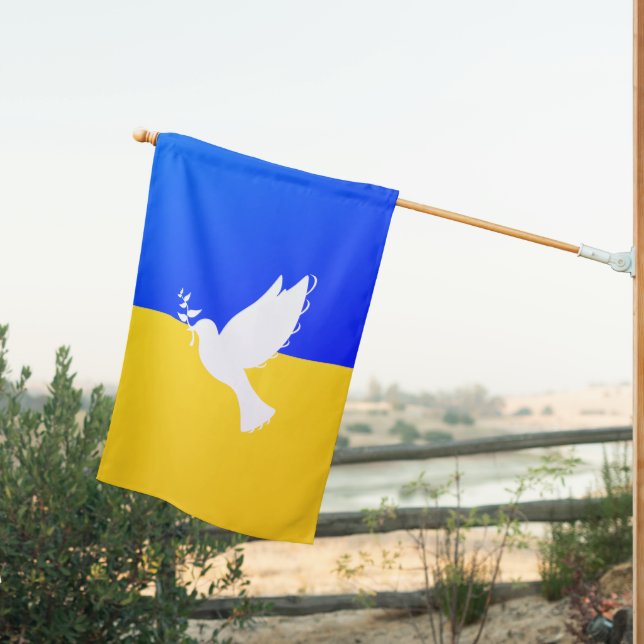 Support Ukraine House Flag Dove of Peace - Freedom (Insitu (Back))