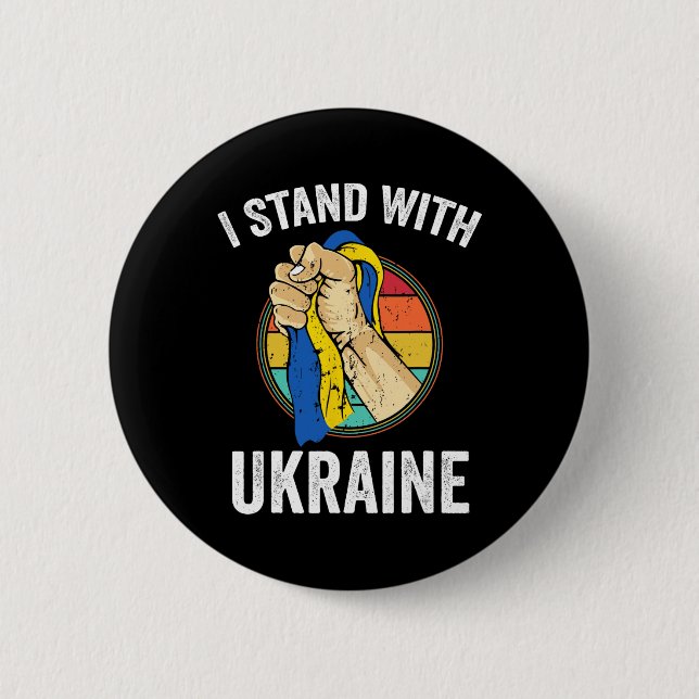 Support Ukraine I Stand With Ukraine Retro Ukraini Button (Front)