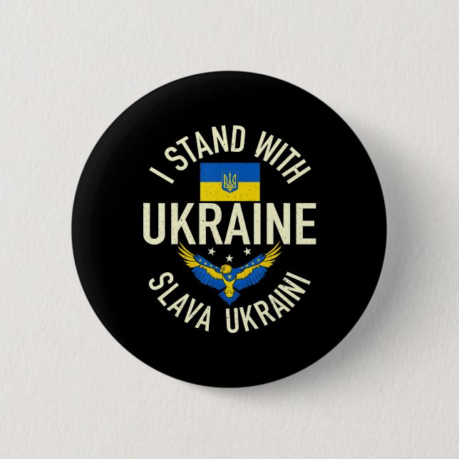 Support Ukraine I Stand With Ukraine Ukrainian Fla Button (Front)
