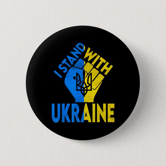 Support Ukraine I Stand With Ukraine Ukrainian Fla Button (Front)