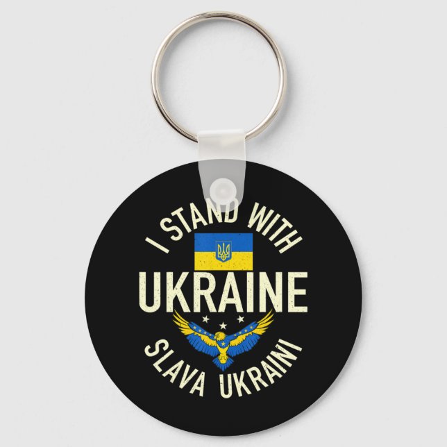 Support Ukraine I Stand With Ukraine Ukrainian Fla Keychain (Front)