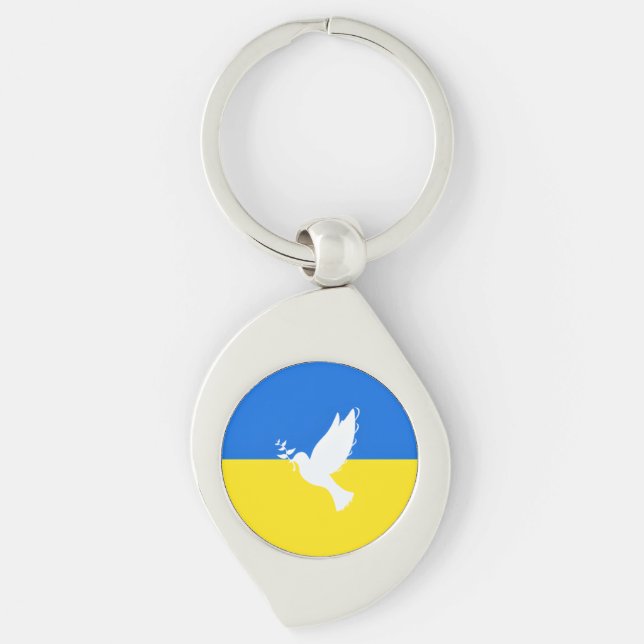 Support Ukraine Keychain Peace Dove Ukrainian Flag (Front)