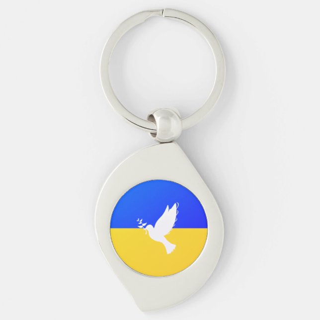 Support Ukraine Keychain Peace Dove Ukrainian Flag (Front)