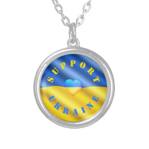 Support Ukraine Necklace Ukrainian Flag Heart