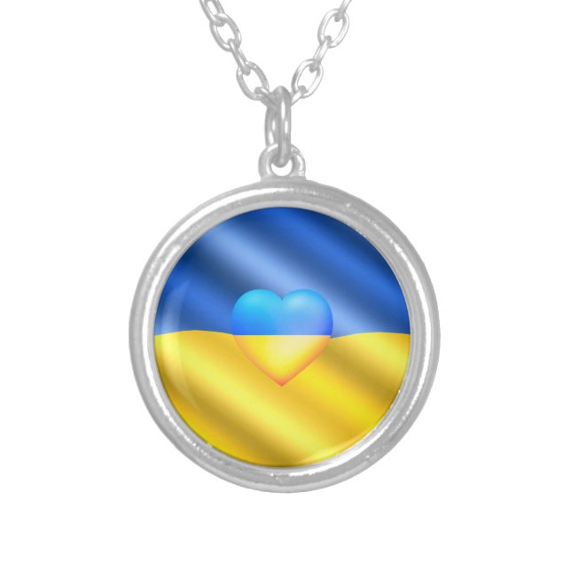 Support Ukraine Necklace Ukrainian Flag Heart (Front)