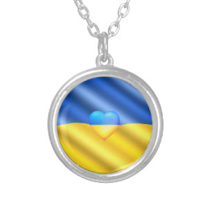 Support Ukraine Necklace Ukrainian Flag Heart