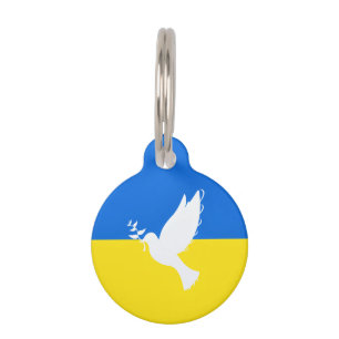 Support Ukraine Pet ID Tag Peace Dove Ukraine Flag