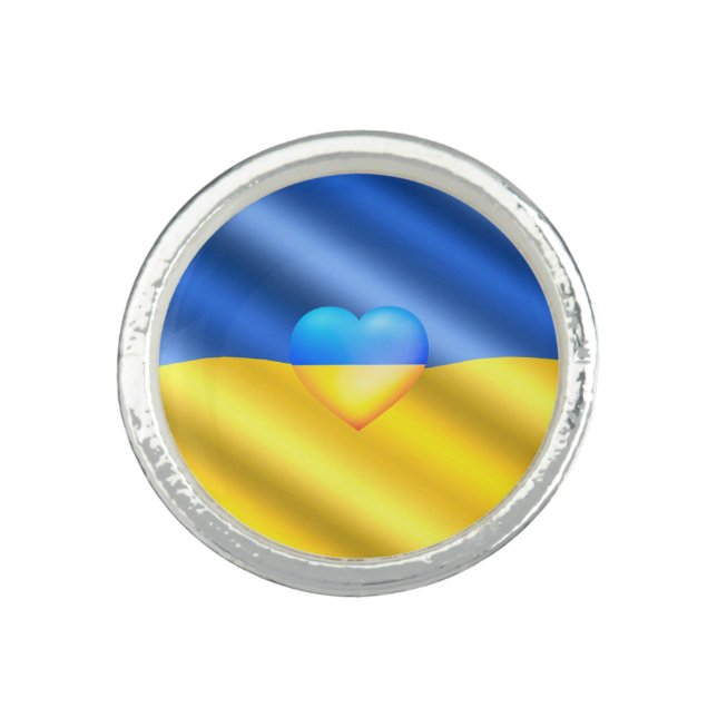 Support Ukraine Ring Ukrainian Flag Heart (Front)