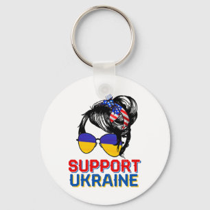 Support Ukraine Shirt Woman Flag American Ukrainia Keychain