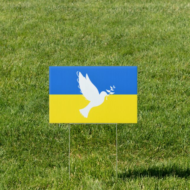 Support Ukraine Sign Peace Dove Ukrainian Flag (Insitu)