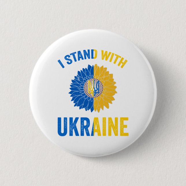 Support Ukraine Sunflower Ukrainian Flag Heart Button (Front)