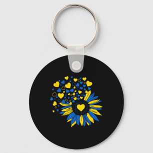 Support Ukraine Sunflower Ukrainian Flag Heart Men Keychain