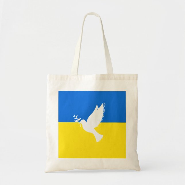 Support Ukraine Tote Bag Peace Dove Ukrainian Flag (Front)