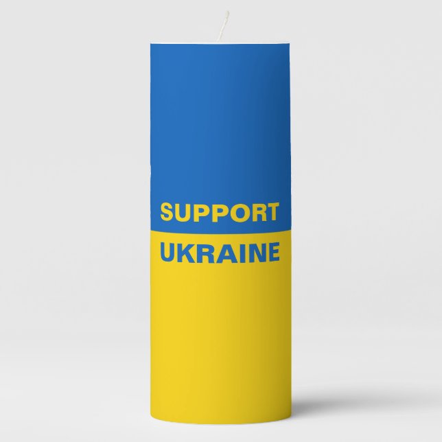 Support Ukraine Ukrainian Flag Pillar Candle (Front)